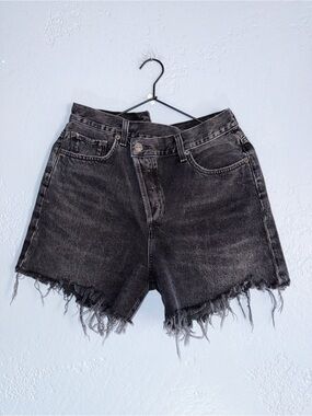 AGOLDE Crisscross Black Frayed Hem Denim Shorts Size 27